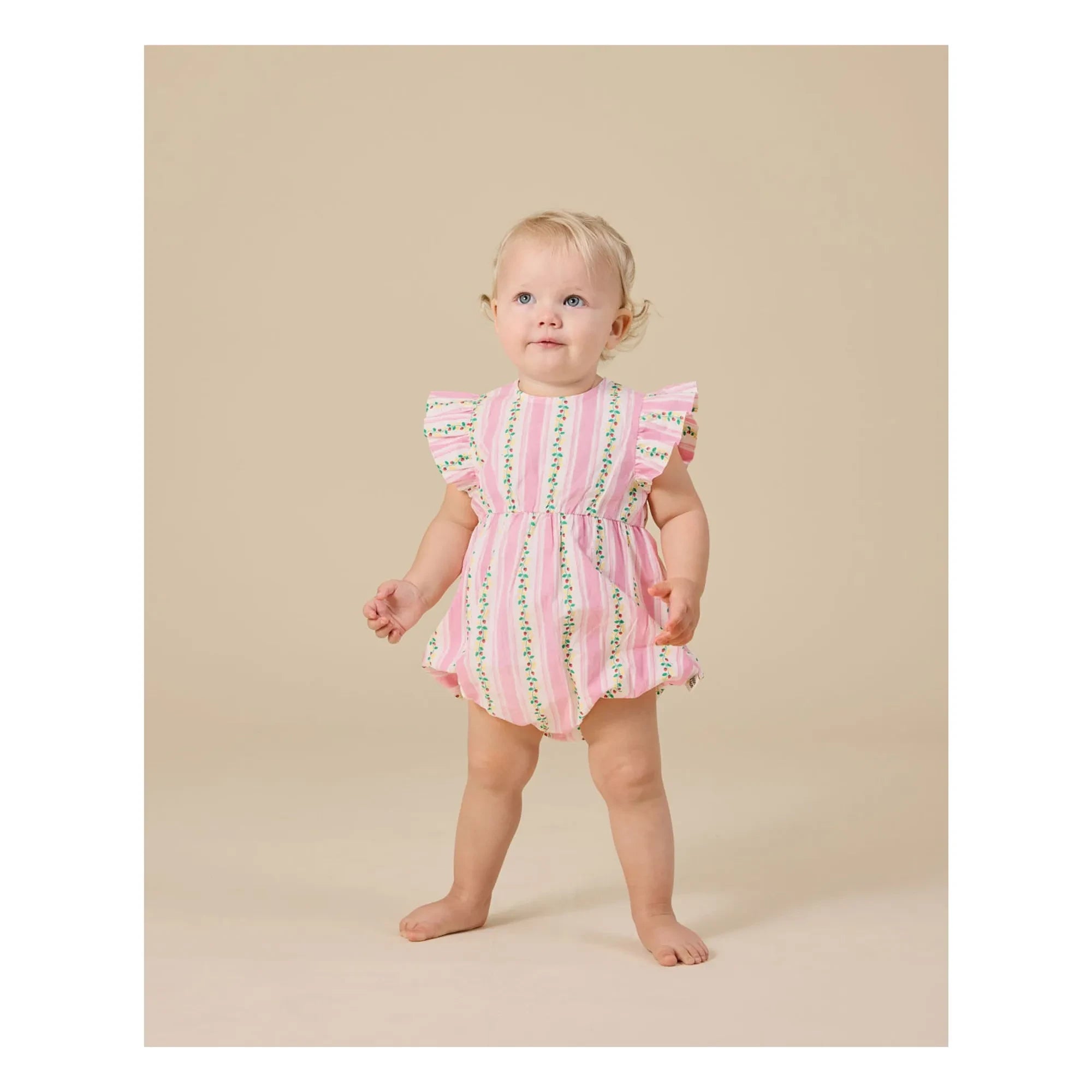 Goldie + Ace - Striped Strawberry romper | Pink