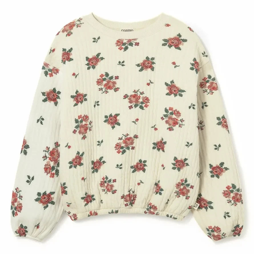Cozmo - Celia Sweatshirt Flowers Organic Cotton | Ivory