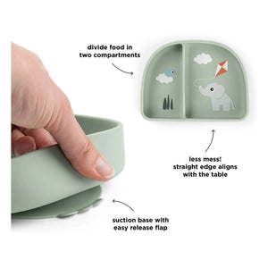 Done by Deer - Suction Cup Compartmented Playground Bowl | Green