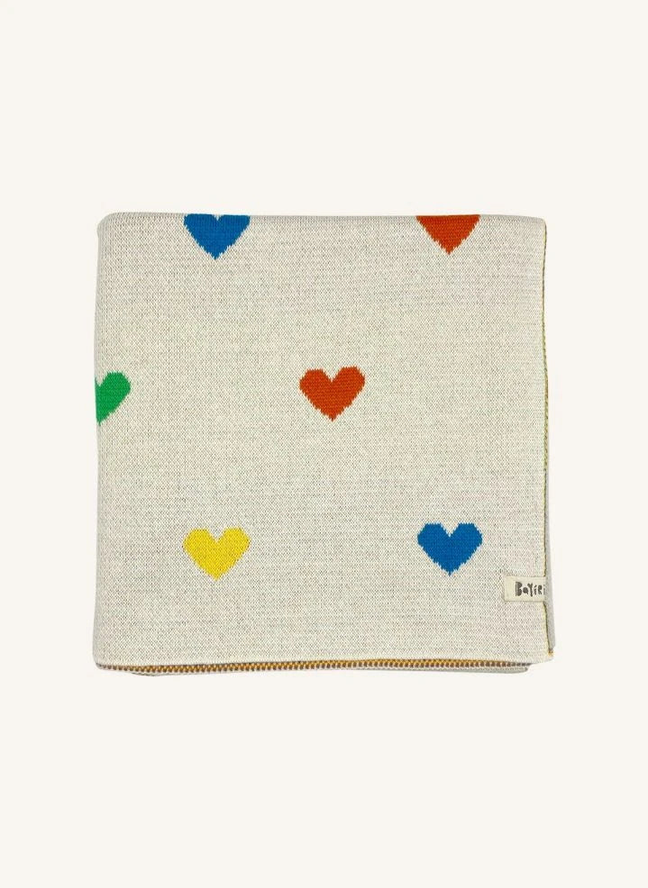 Bayiri - Cute Hearts Organic Cotton Blanket | Ecru