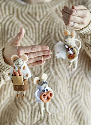 Bloomingville - Peo wool hanging mouse ornament - Set of 3 | Multi-colored