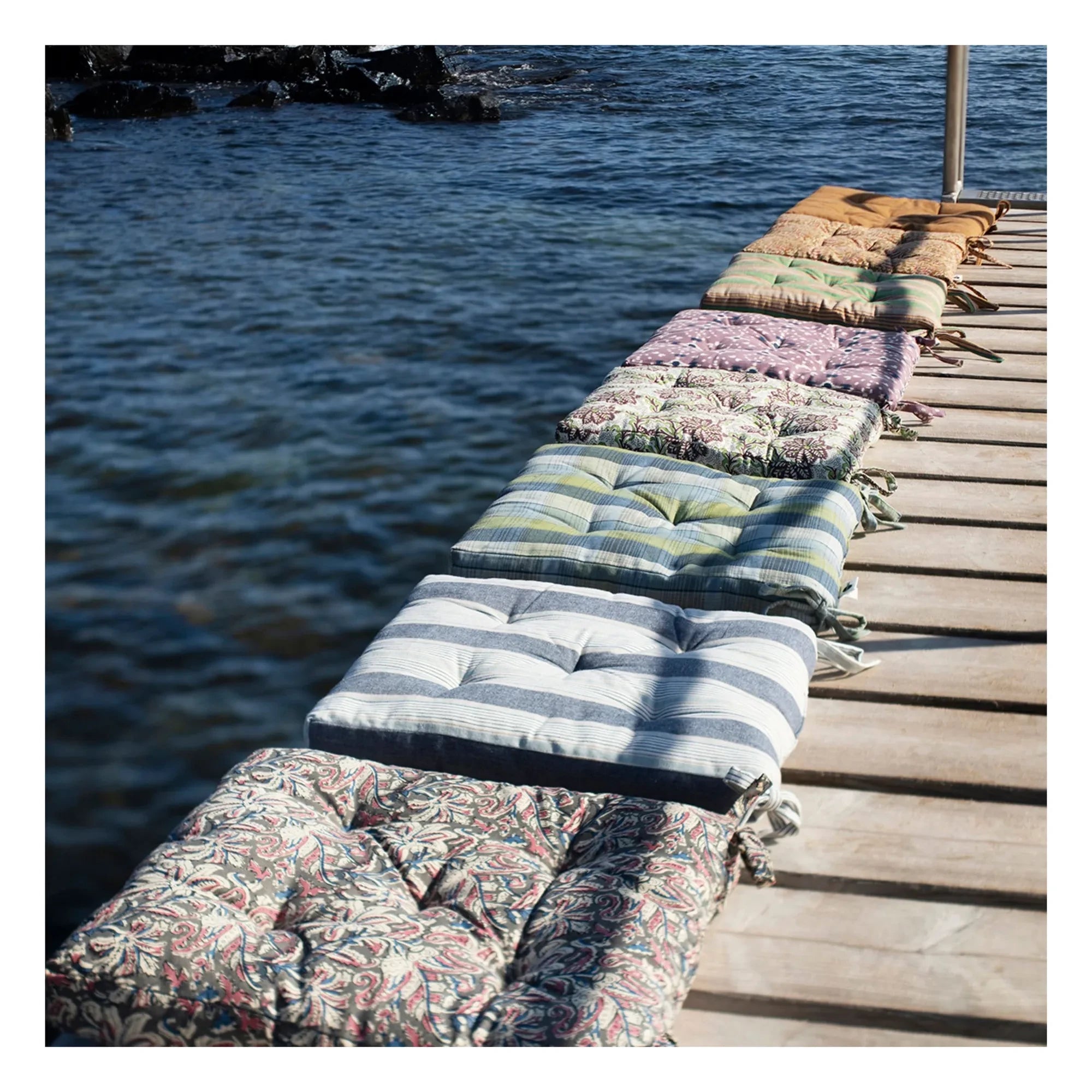Madam Stoltz - Striped Cotton Chair Cushion | Blue