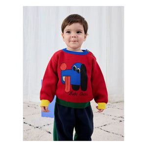 Bobo Choses - Colorblock Organic Cotton Dog Sweater | Red