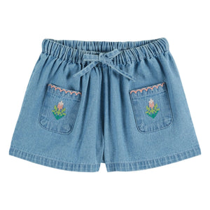 Emile and Ida - Embroidered Denim Shorts | Blue
