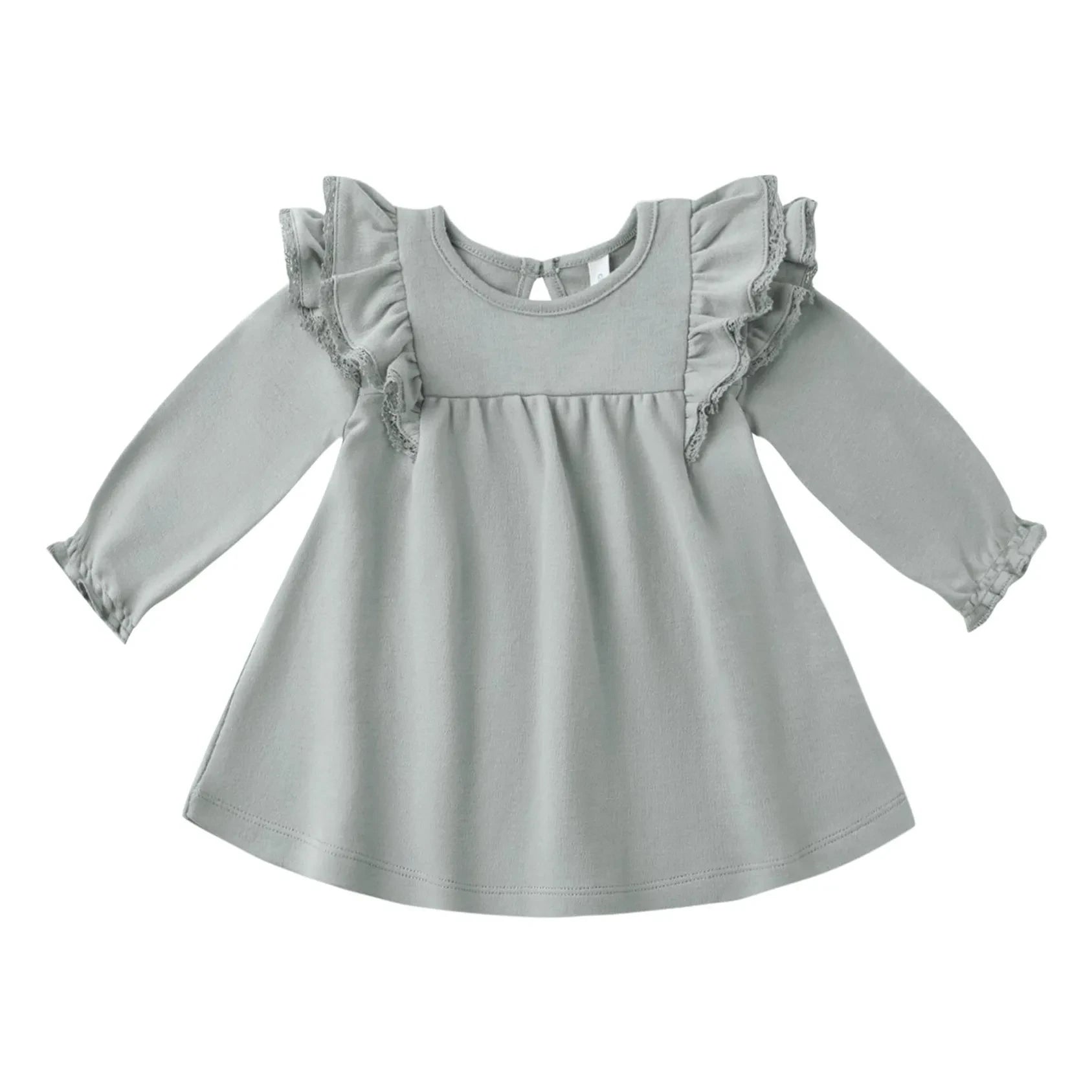 Quincy Mae - Organic Cotton Ruffled Dress | Gray Blue