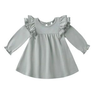 Quincy Mae - Organic Cotton Ruffled Dress | Gray Blue