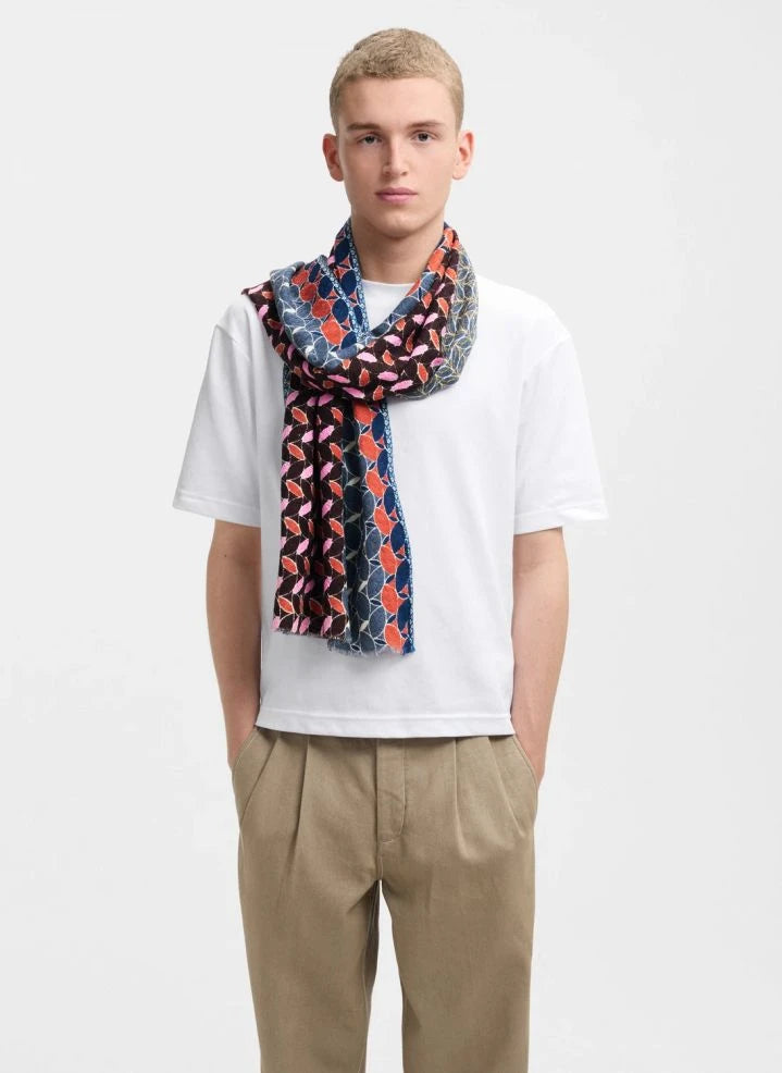 Epice Paris - Wool and Silk Shawl | Variegated grey - Navy - Red