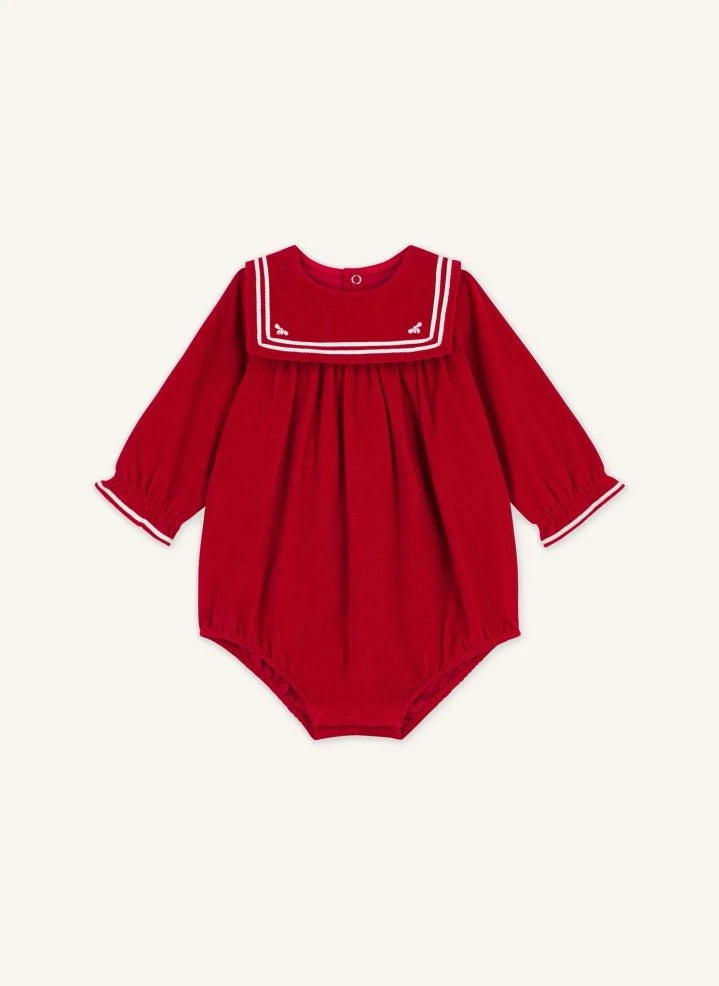 Petit Bateau - Organic cotton velour romper | Red