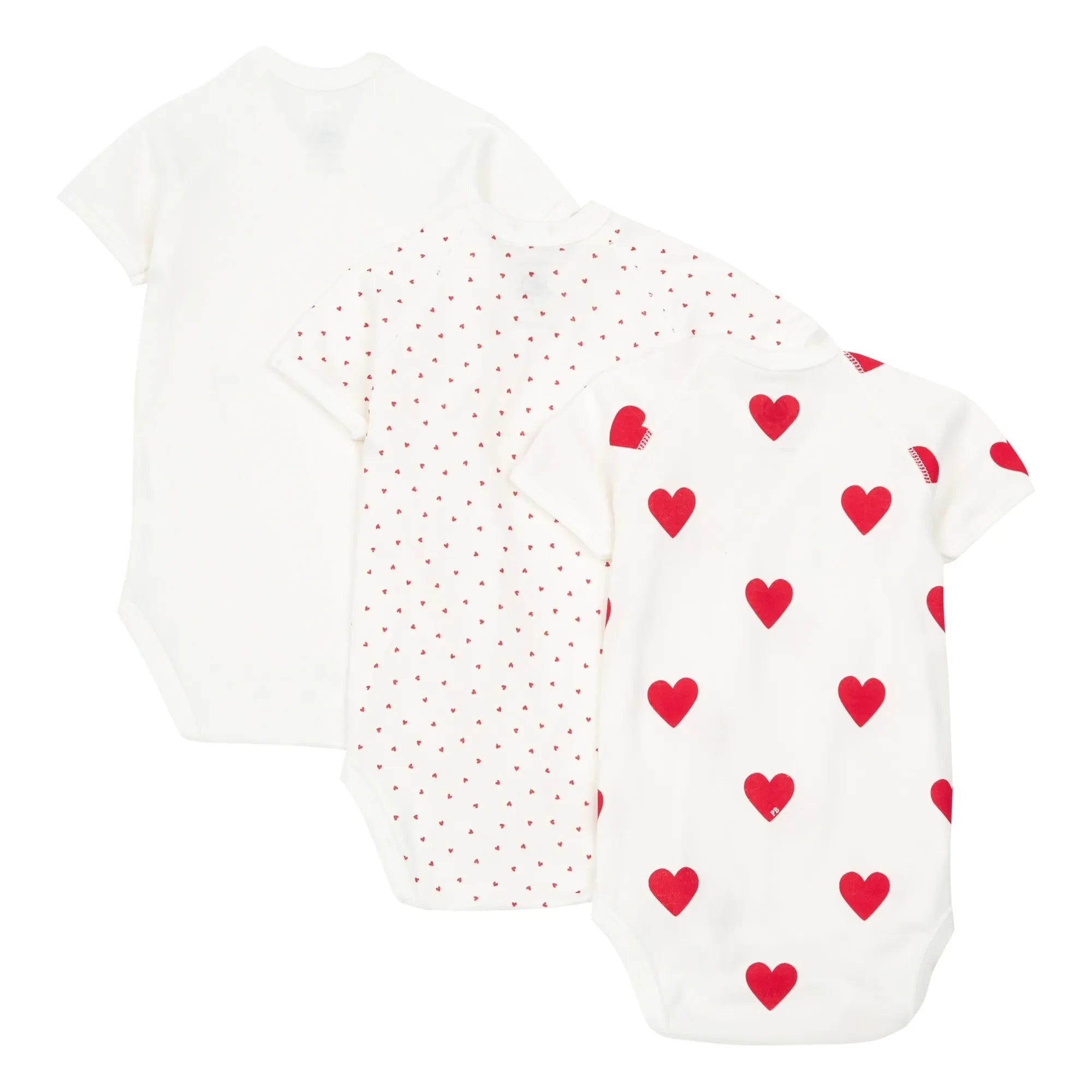 Petit Bateau - Organic Cotton Heart Baby Bodysuits - 3-Pack | Red