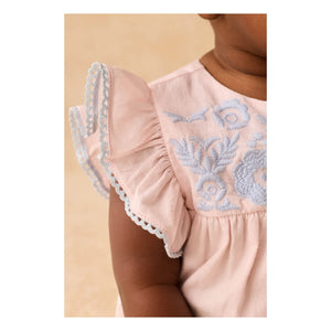 Louise Misha - Nusha Organic Cotton Ruffled Romper | Pink