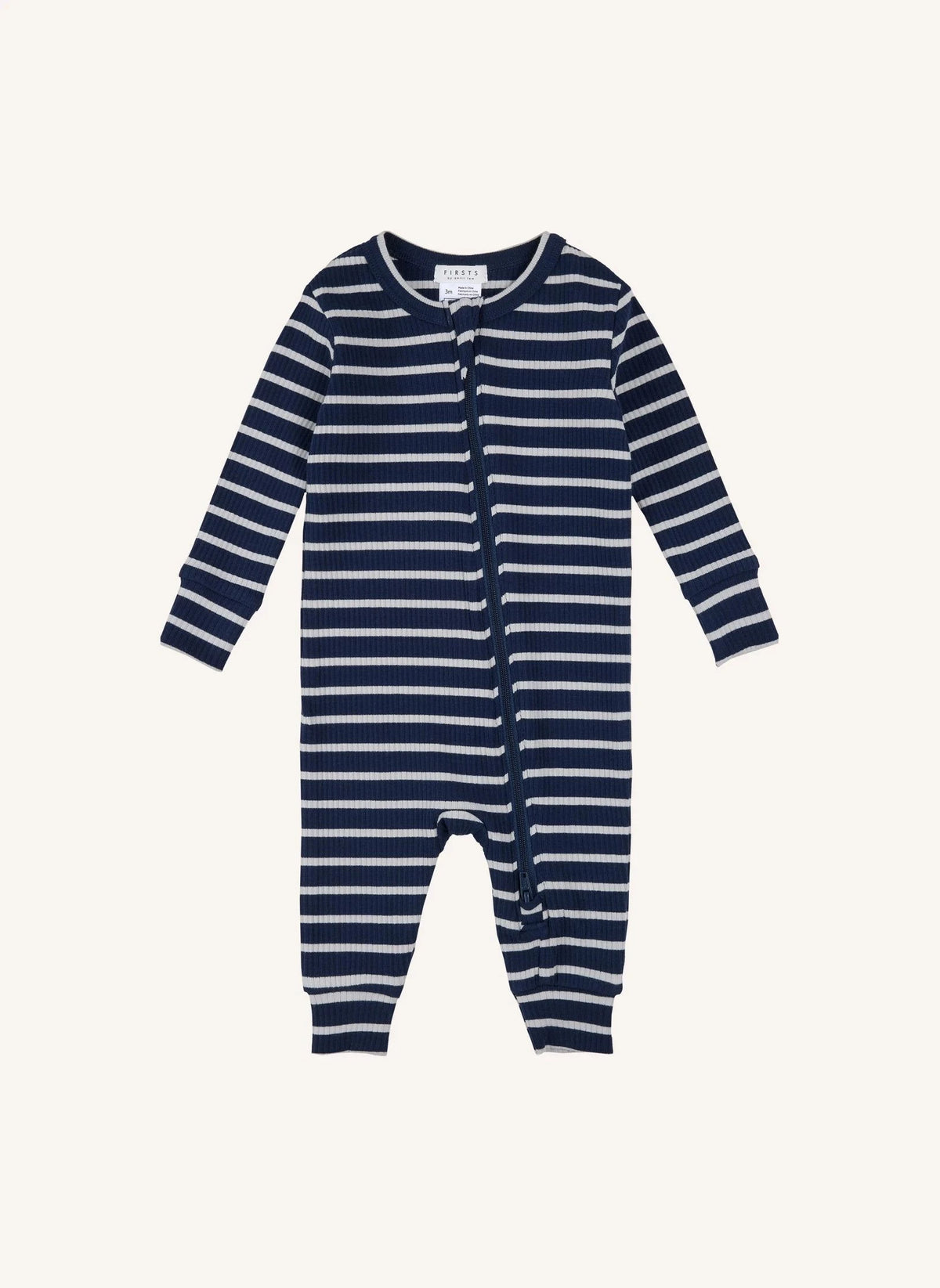Petit Lem - Striped Ribbed Cuffed Pajama in Modal and Organic Cotton | Navy