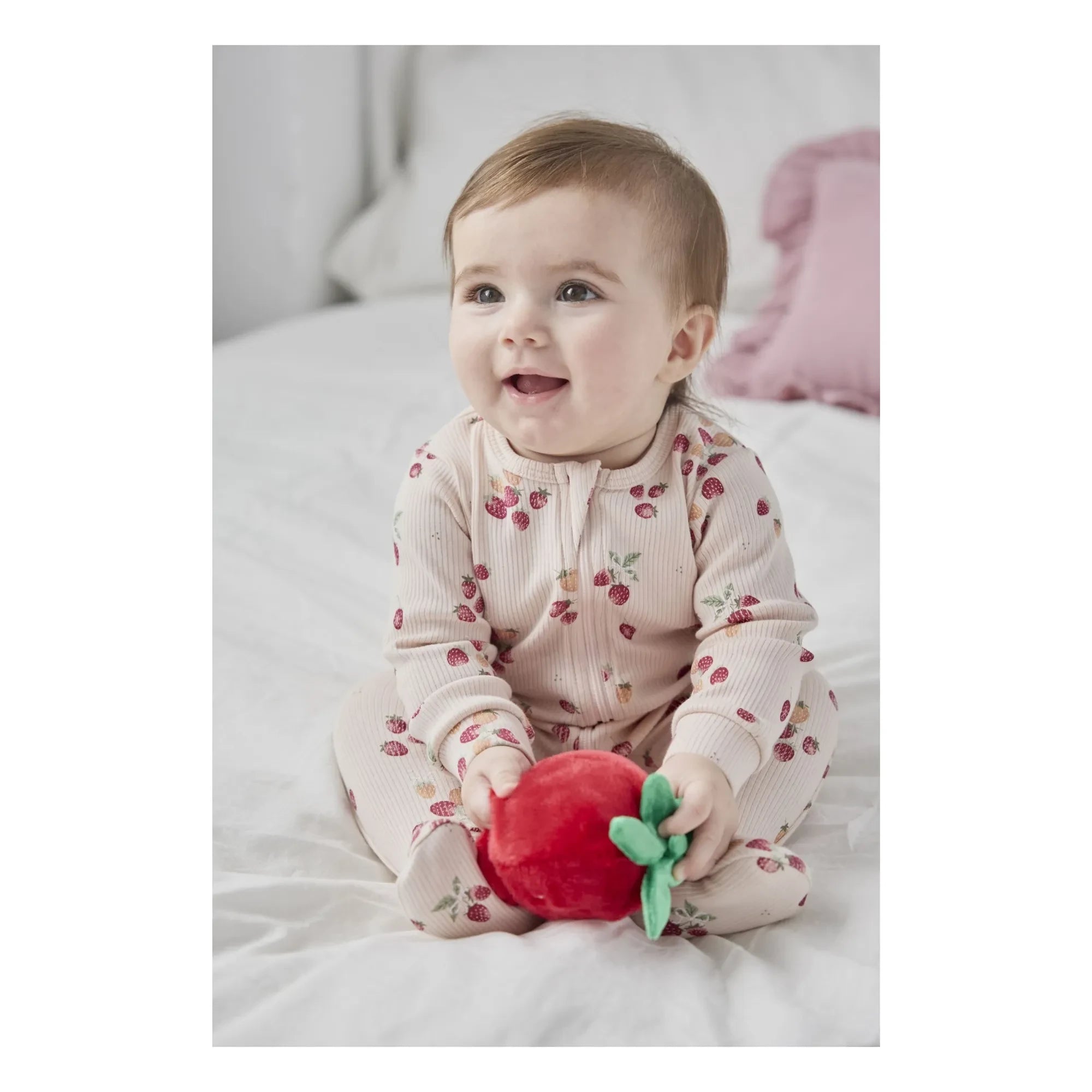 Petit Lem - Footed Pajamas Strawberry Ribana Organic Cotton | Pink