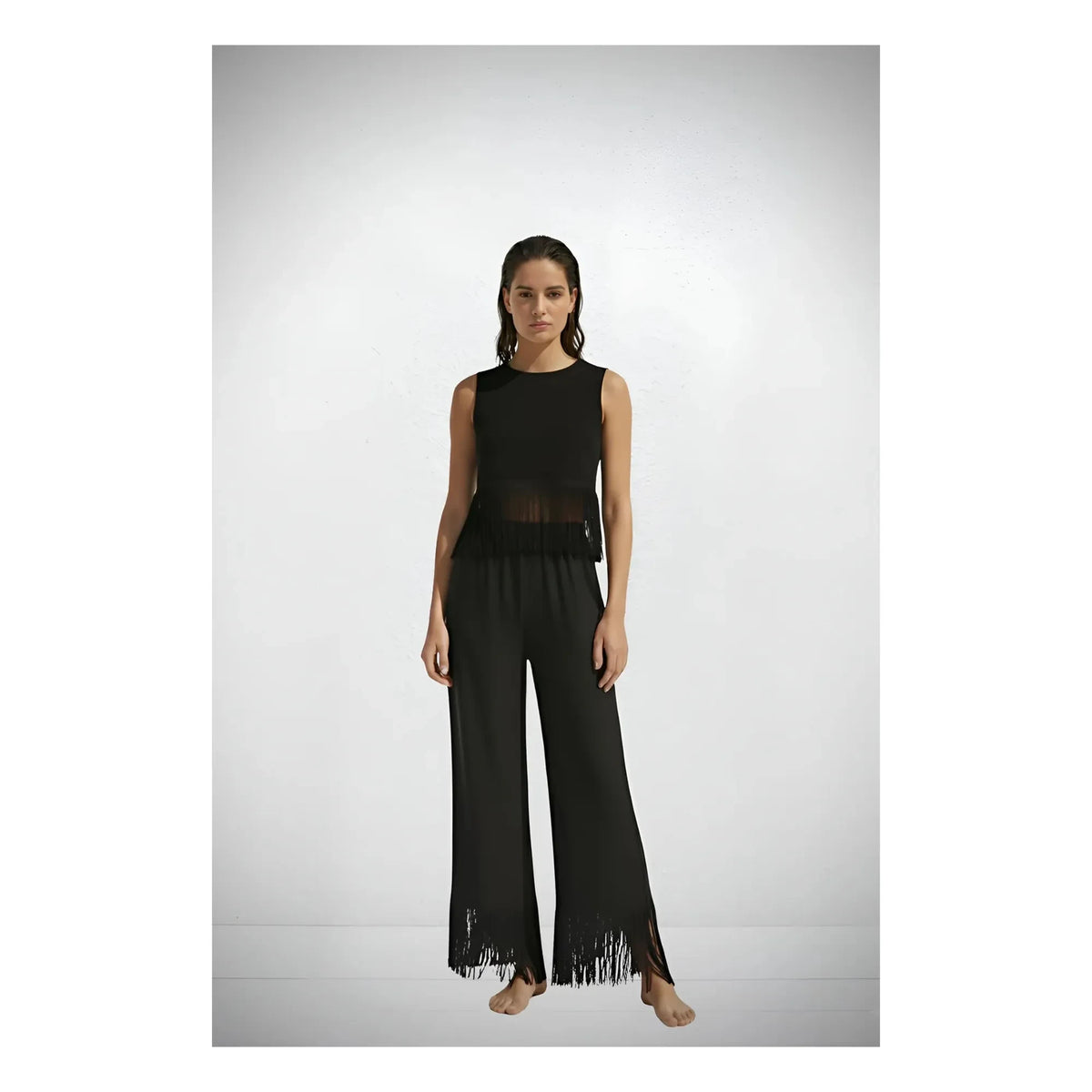 Vanessa Sposi - Linen Fringed Trousers | Black
