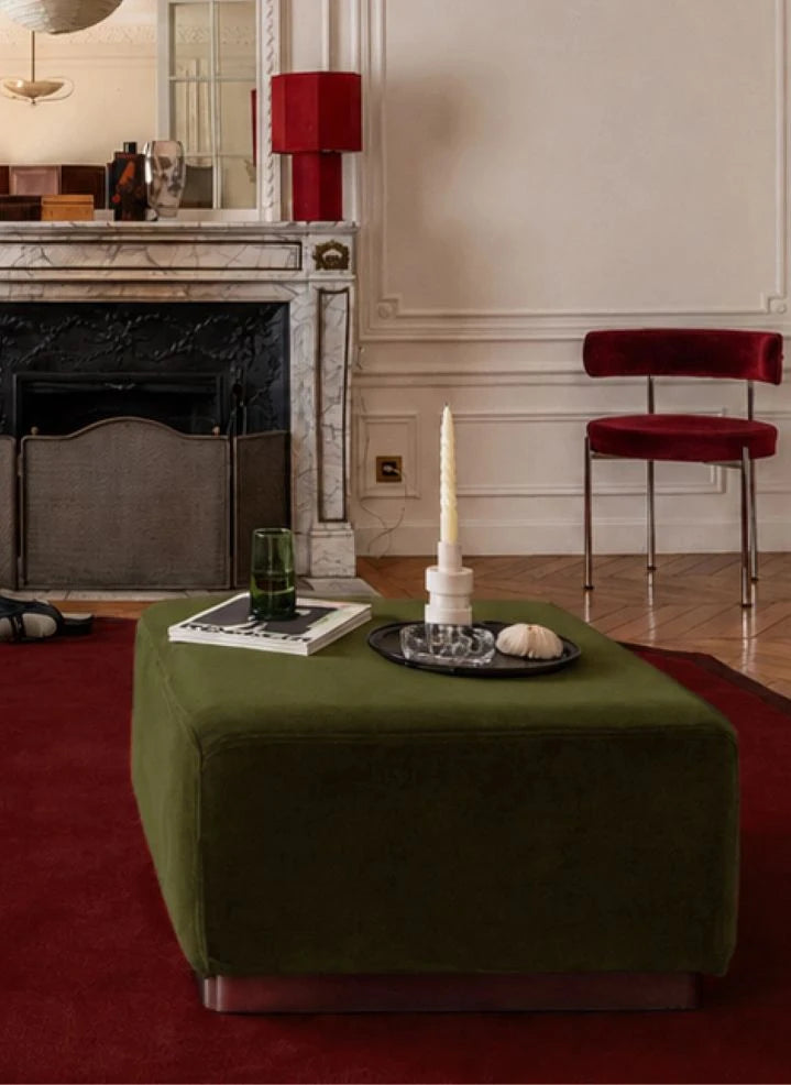 The Socialite Family - Smooth Velvet Ottoman | Olive Green