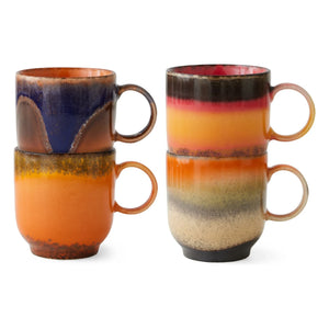HKliving - Brazil Ceramic Mugs - 70s Ceramics - Set of 4