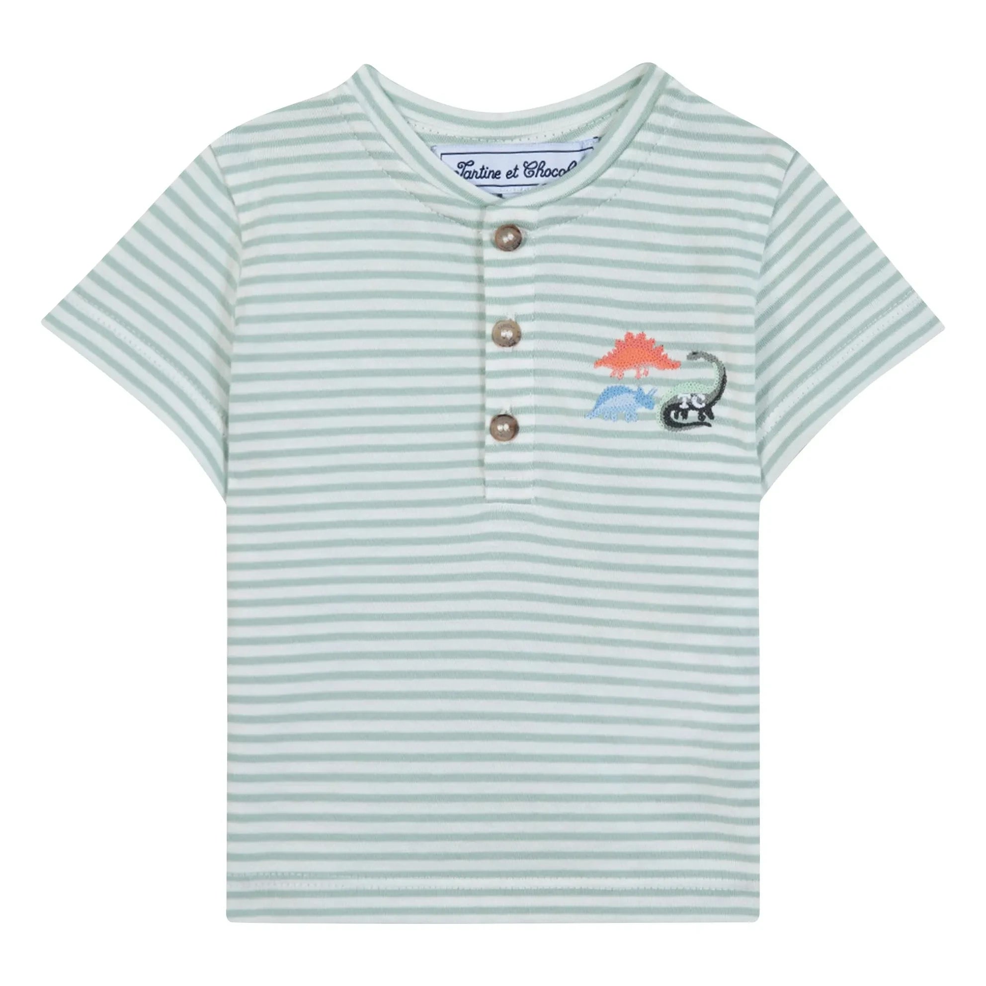 Tartine et Chocolat - Dinosaur Striped T-Shirt | Sage