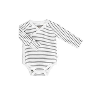 MORI Long Sleeve Kimono Bodysuit - Grey Stripe-Bodysuits-NB-Grey Stripe | Natural Baby Shower