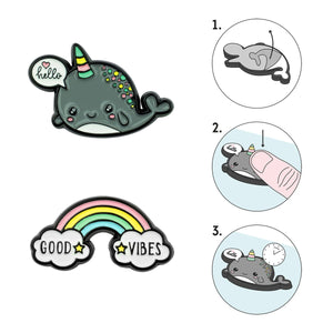 Legami - Set of 2 Narwhal + Rainbow Metal Stickers - Cutie