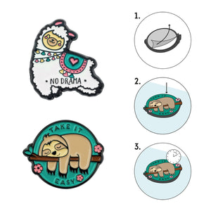 Legami - Set of 2 Llama + Sloth Metal Stickers - Cutie