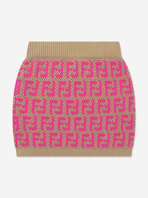 Fendi Girls Knitted FF Logo Skirt in Pink