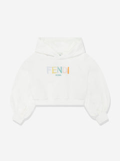 Fendi Girls Cropped Hoodie in White