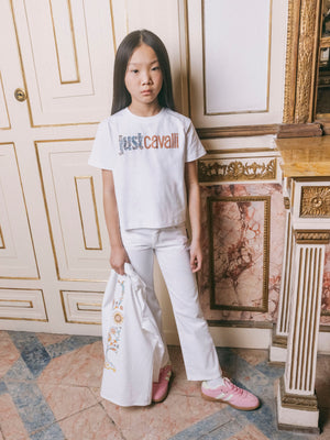 Just Cavalli Kids Benal Logo T-Shirt in White