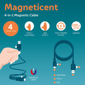 Legami - Magnetic 4-in-1 Charging and Synchronisation Cable - Magneticent