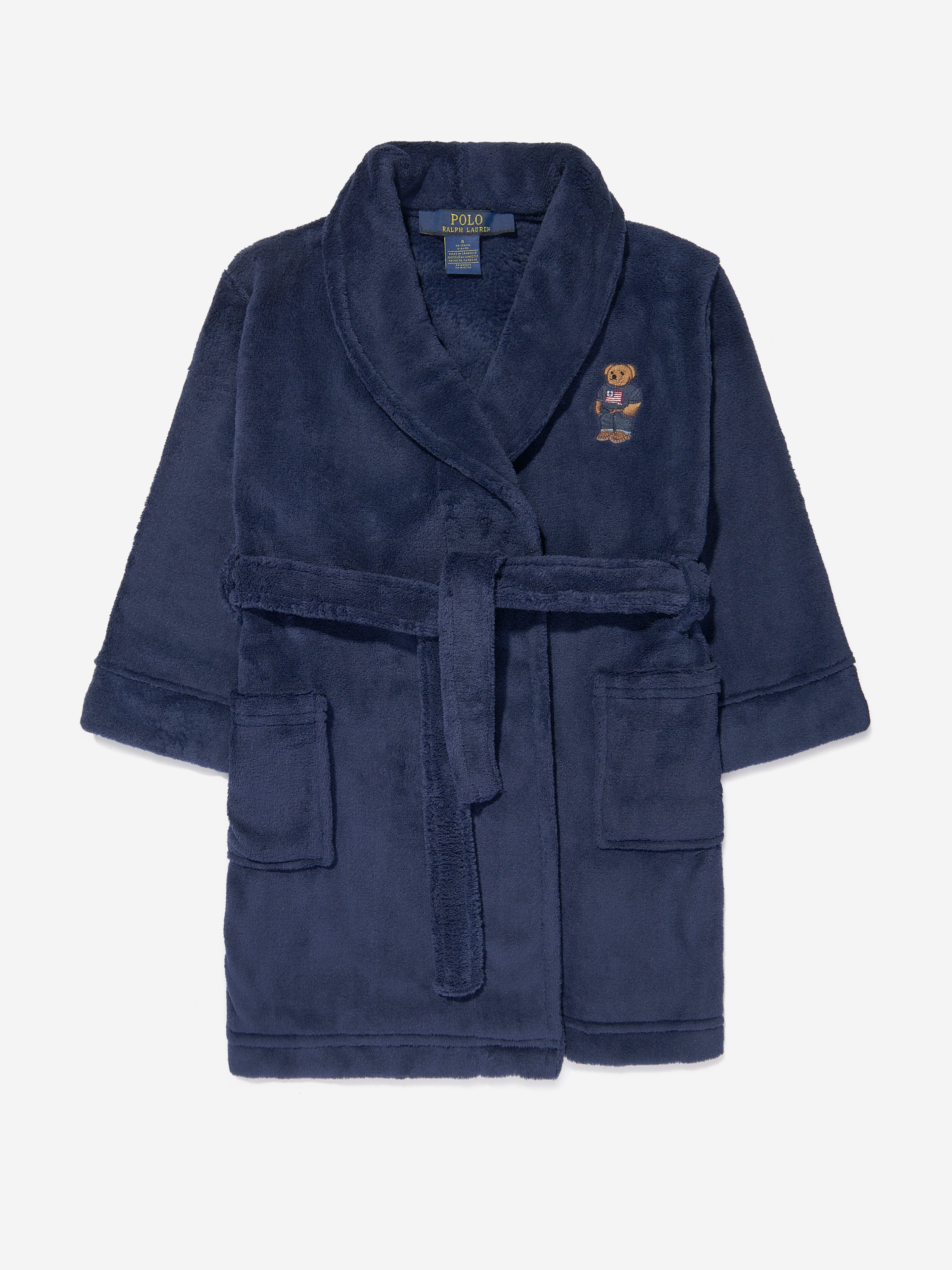 Ralph Lauren Boys Bear Patch Bathrobe in Navy
