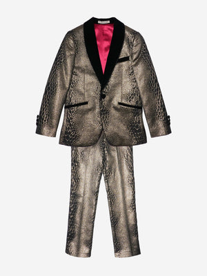 Romano Boys Snake Skin Jacquard 2 Piece Suit in Gold