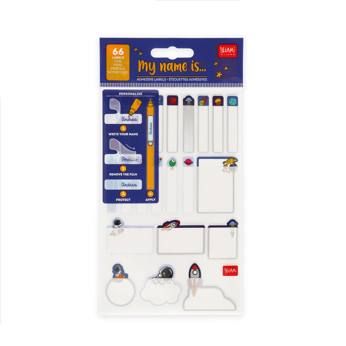 Legami - Protective Film with Adhesive Labels - My Name Is... - Space