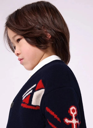 Petit Bateau - Navy Blue Relaxed-Fit V-Neck Wool Cardigan