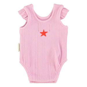Piupiuchick - Organic Cotton Heart Ribbed Bodysuit | Lilac