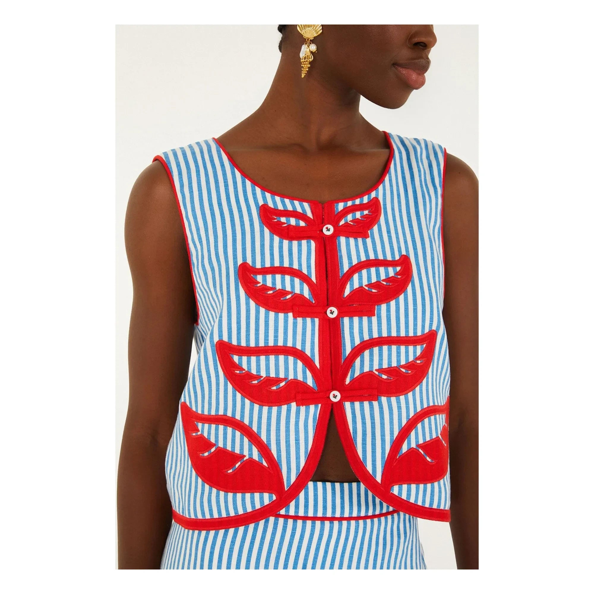 Farm Rio - Sky Linen Striped Top | Navy Blue