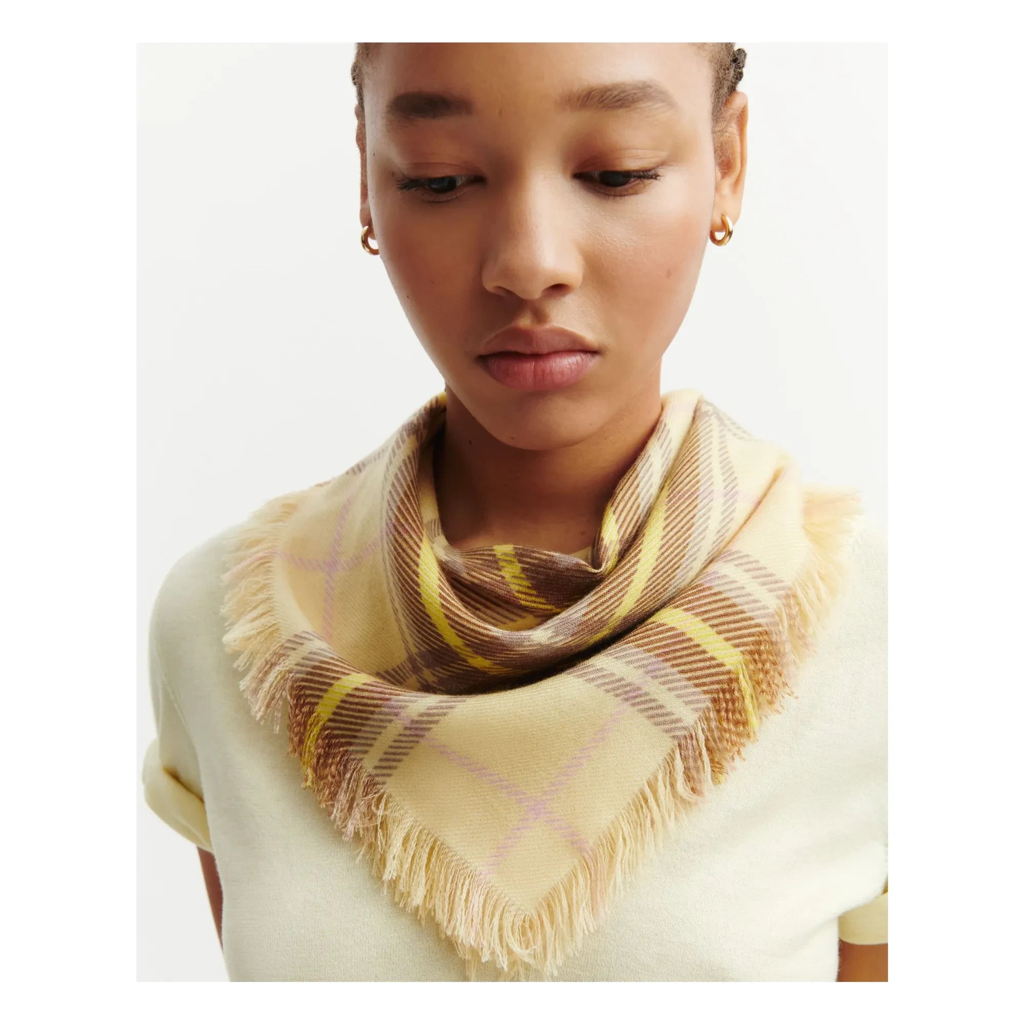 Bompard - Mini Check Tartan Cashmere Scarf | Lemon Yellow