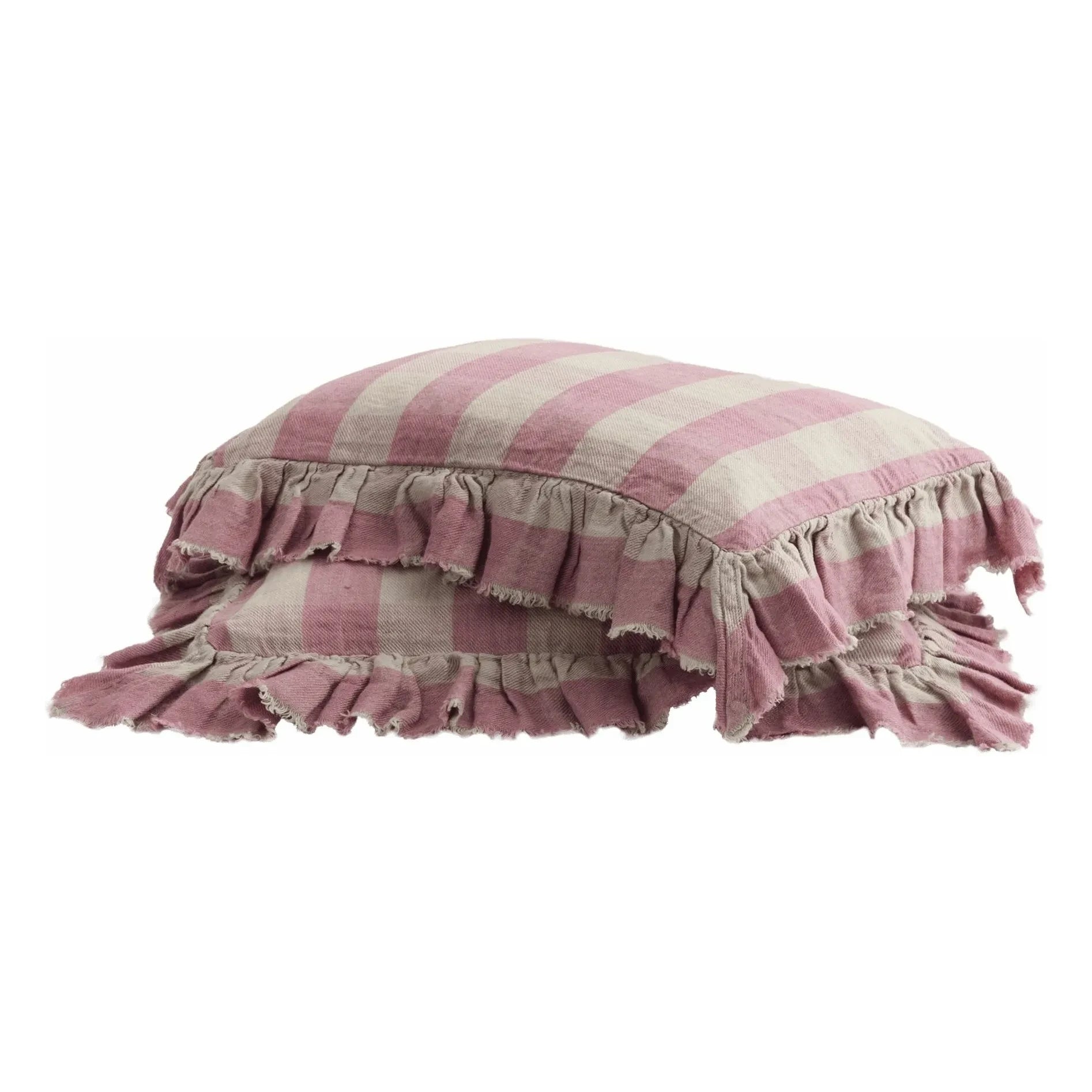 Maison de Vacances - Washed Linen Ruffled Vichy Cottage Pillow | Rosewood