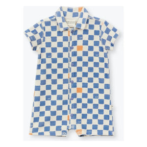 Arsène et Les Pipelettes - Damier Sponge Organic Cotton Romper | Blue