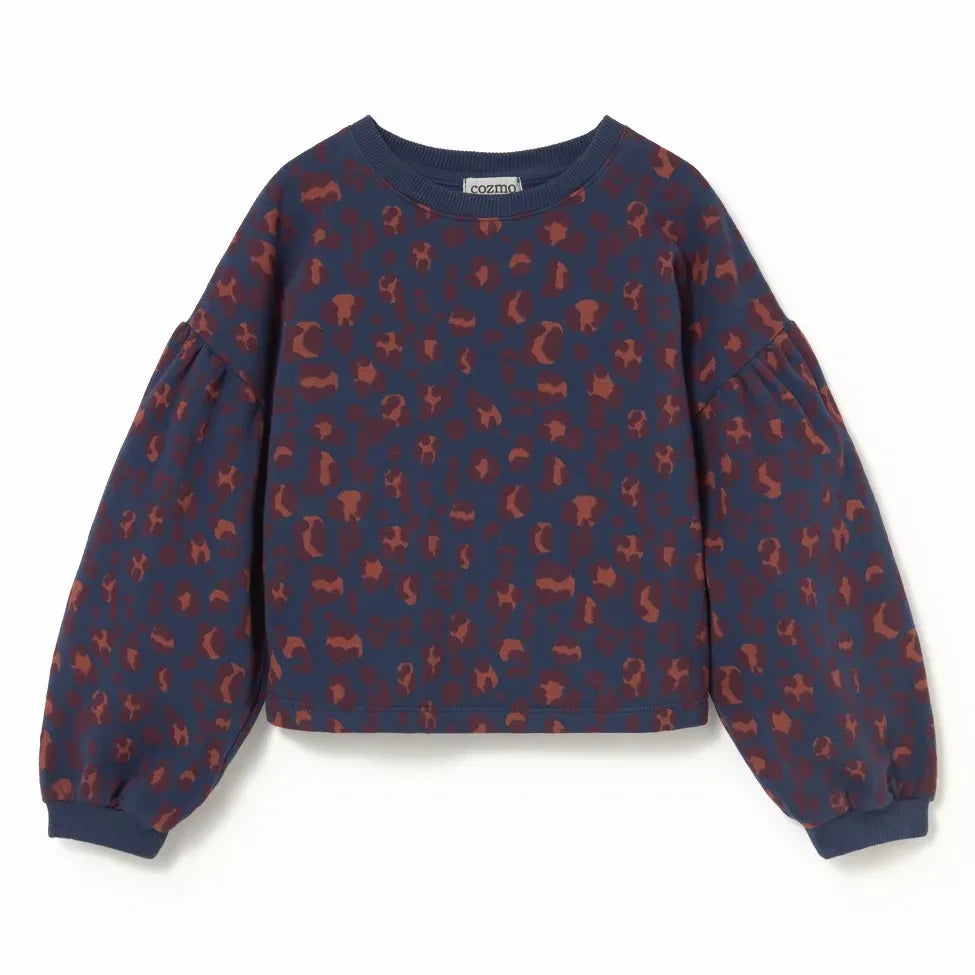 Cozmo - Elia Leopard Organic Cotton Sweatshirt | Navy Blue
