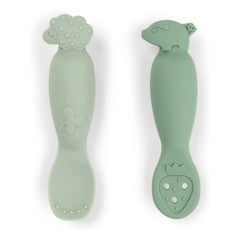 Done by deer - Tiny Farm learning spoons - Set of 2 | Green