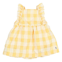Búho - Gingham Ruffled Seersucker Organic Cotton Romper Dress | Yellow