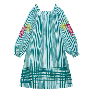 Maison Mangostan - Striped Balloon Sleeve Dress | Green