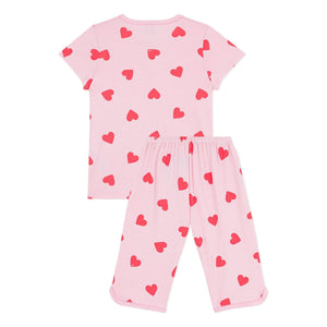 Petit Bateau - Heart-Print Capri Pajamas | Pink