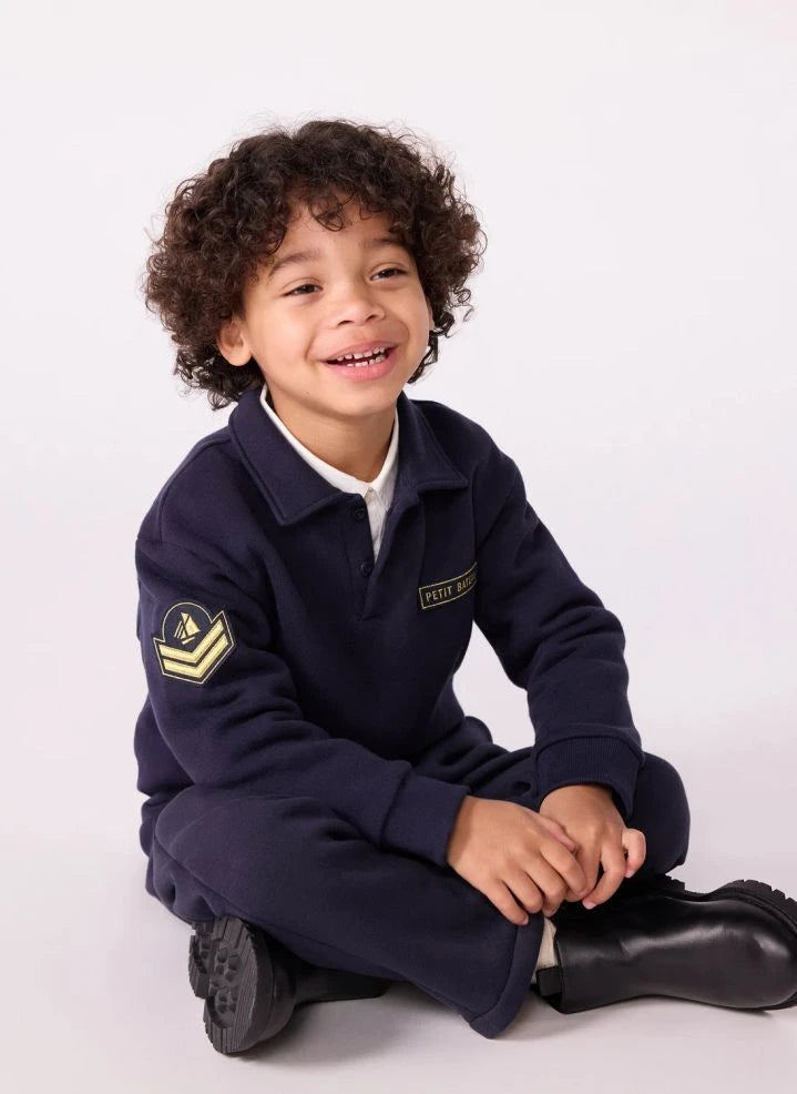 Petit Bateau - Polo collar sweatshirt with emblem | Navy