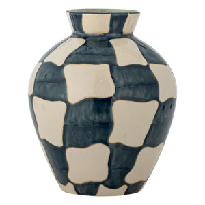 Bloomingville - Checkered Stone Ceramic Vase | Blue