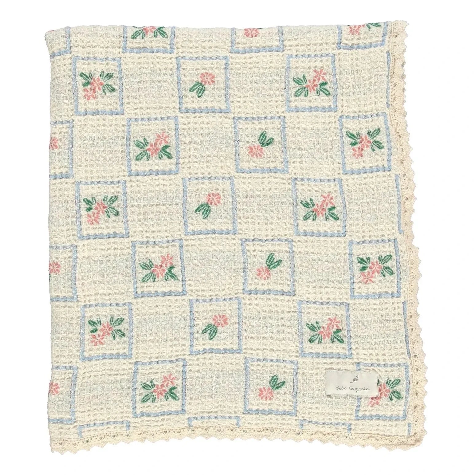 Bebe Organic - Organic Cotton Floral Pattern Waffle Blanket | Ecru