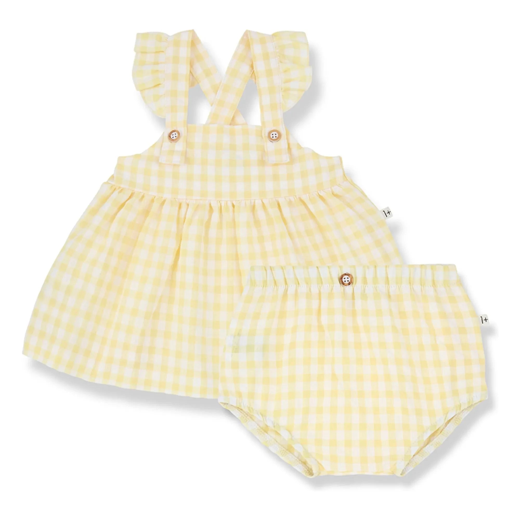 1+ in the Family - Rhodes Vichy Seersucker Dress and Tights Set | Light Yellow