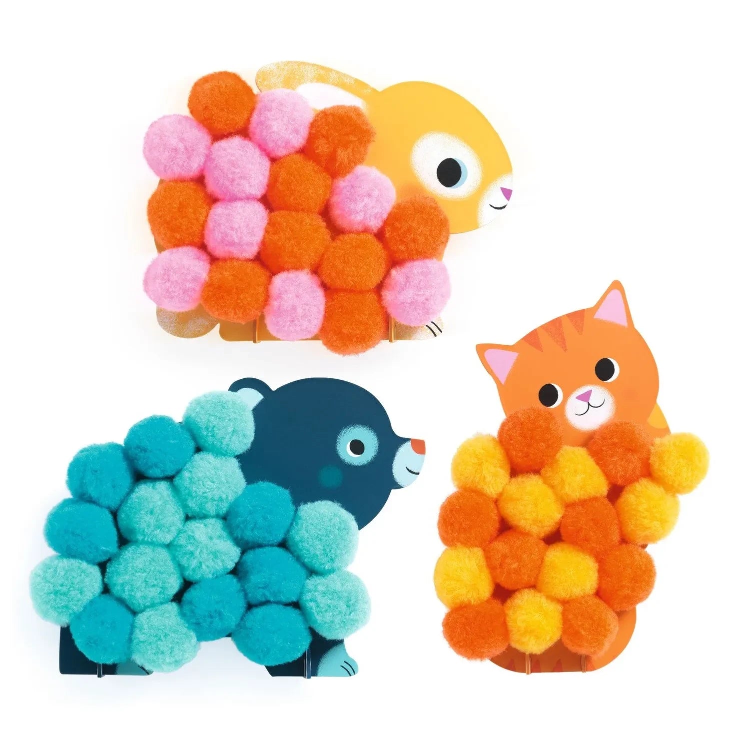 Djeco - Pompom Collage with Animals and Round Pom-Poms