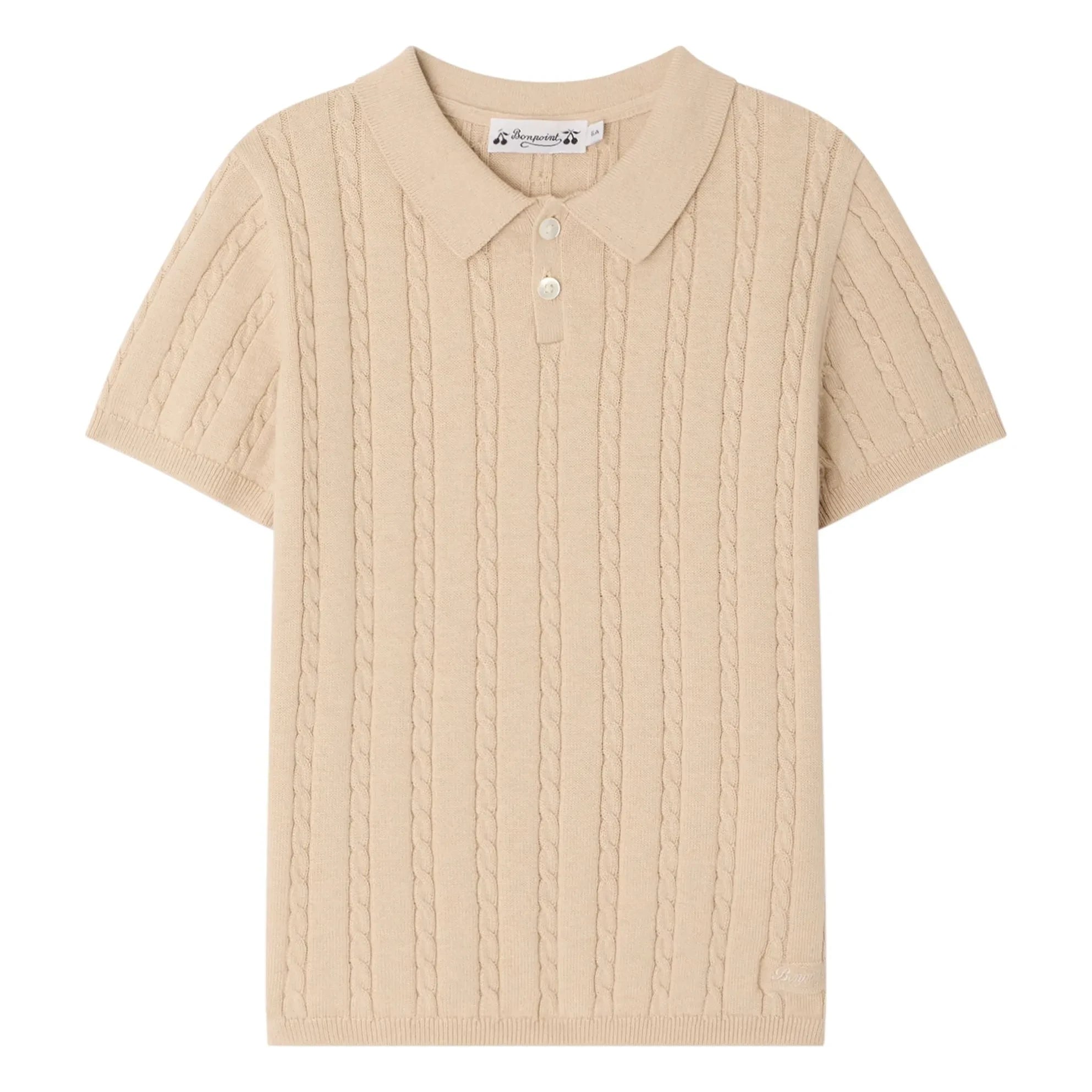Bonpoint - Elendir Fine Knit Ribbed Polo Shirt | Heather Beige