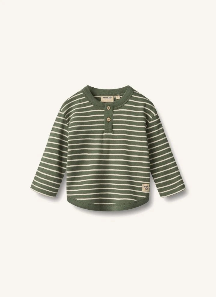 Wheat - Osvald Striped Organic Cotton T-shirt | Dark green
