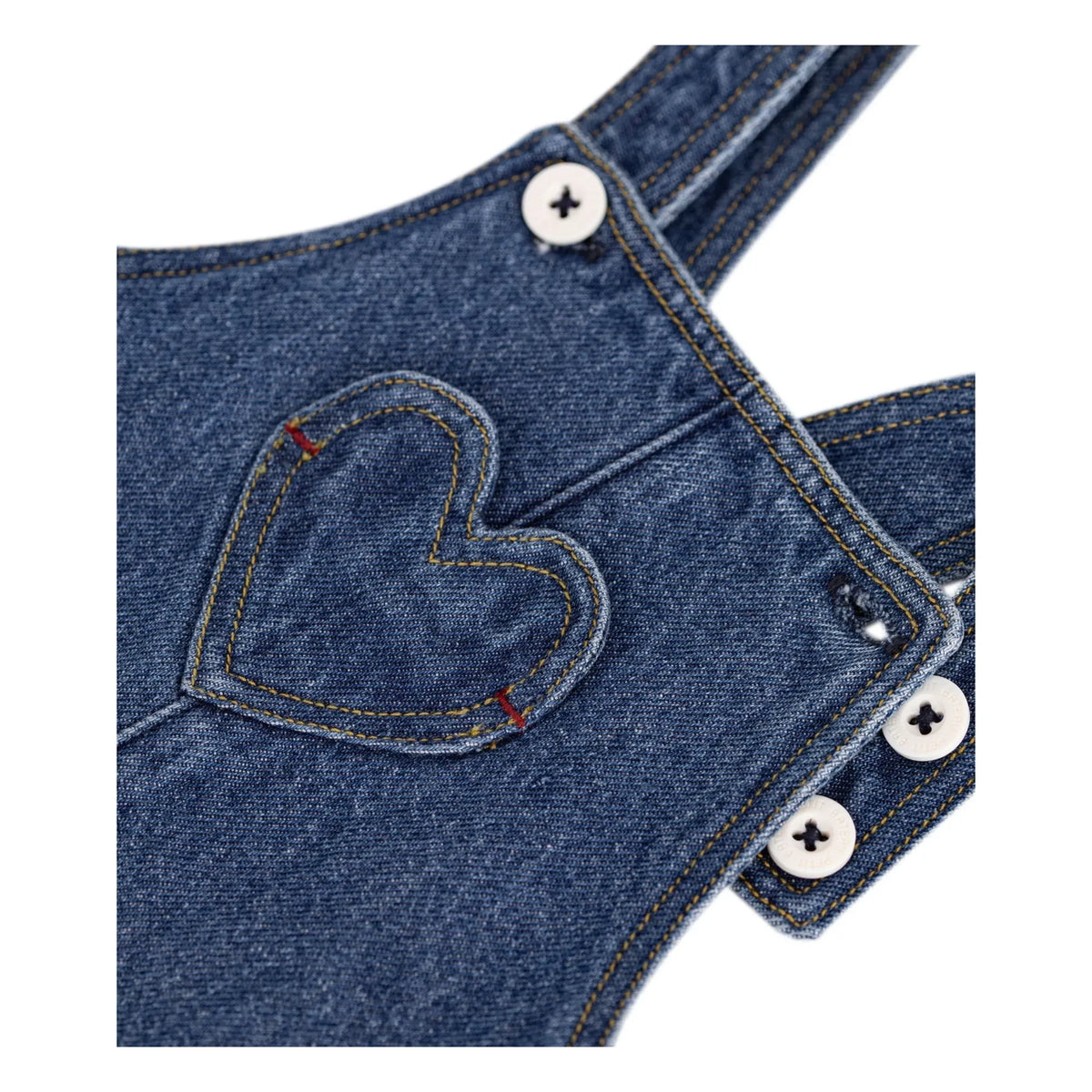 Petit Bateau - Organik Pamuk Denim Kalp Salopet | Mavi