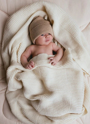 Hvid - Fonzie Merino Wool Baby Beanie | Sand